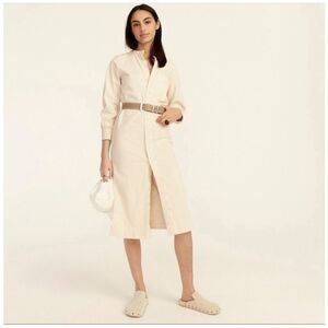 J Crew Women’s Shirtdress Button Down Midi Dress Ivory Dusty White Denim Twill‎